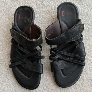 Think! Vintage Black Leather Strappy Sandals Women’s Size 5.5